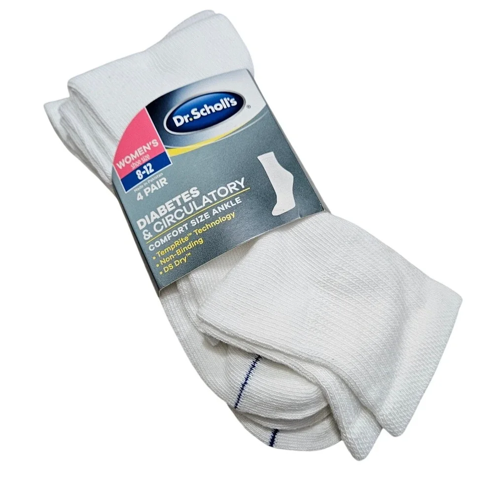 Dr. Scholl's Ankle Socks Womens 8-12 White Diabetes Circulatory 4 Pair Pack New